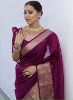 Soft Organza Wine Traditional Wear Weaving Saree